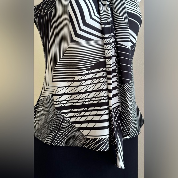 Kasper Separates Black & White Satin Zigzag Lines With Tie In Front Sz S - Picture 2 of 8
